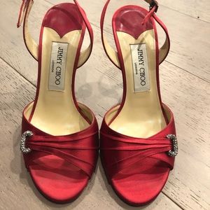 Jimmy Choo Red Satin Slingback Sandal